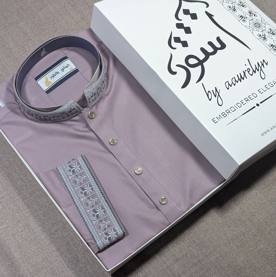 Aswad - Dusty Maroon Regular Fit Embroidered Panjabi - aaurélyn | Aswad Collection