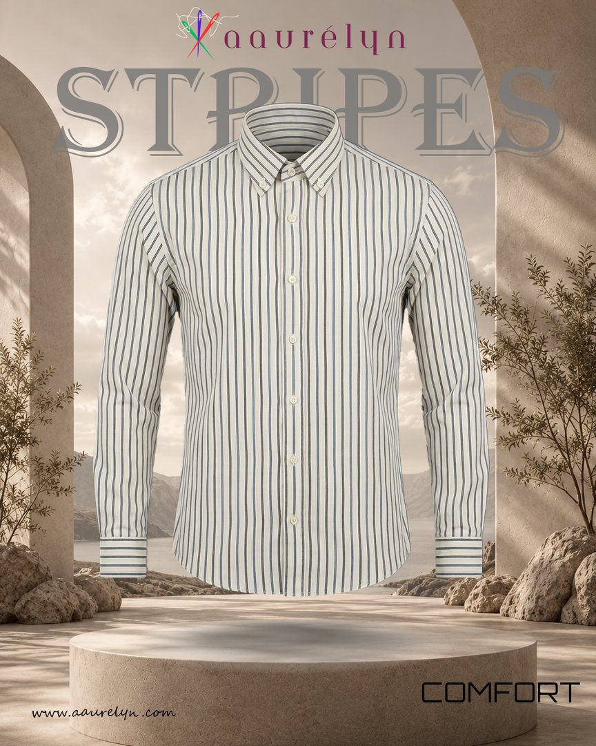 Cream & Navy Stripe Shirt