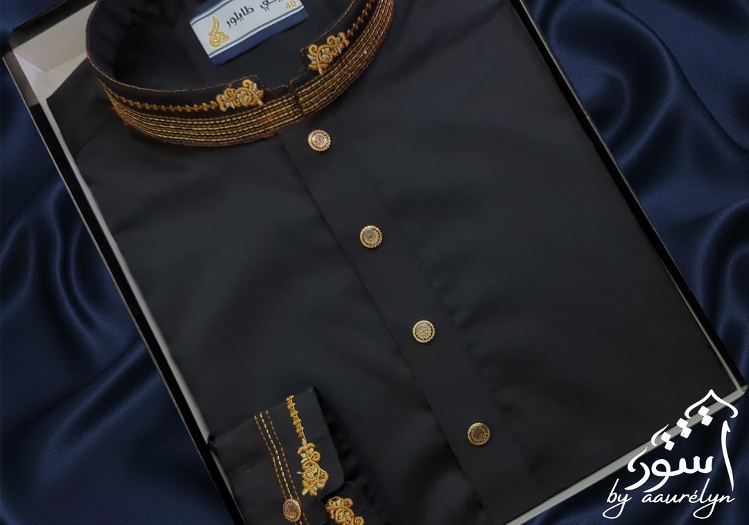 Aswad – Black Embroidered Premium Panjabi - aaurélyn | Aswad Collection