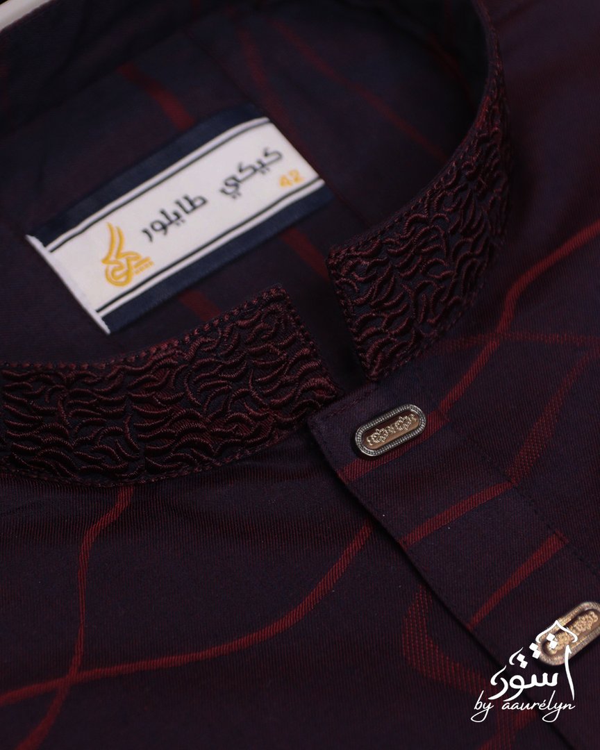 Aswad-Maroon Jacquard Panjabi - aaurélyn | Aswad Collection