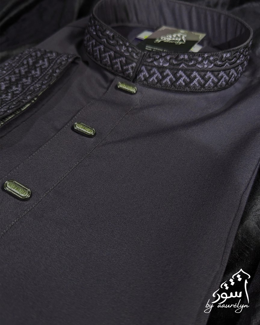 Aswad – Deep Charcoal Embroidered Panjabi - aaurélyn | Aswad Collection