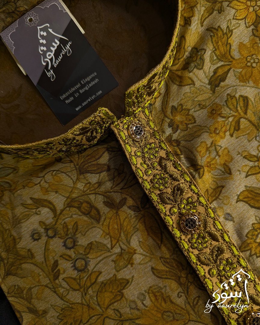 Ethereal Floral Embroidered China Silk Panjabi - aaurélyn