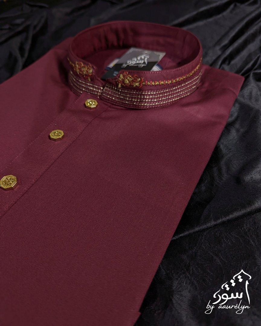Aswad - Maroon Embroidered Premium Panjabi - aaurélyn | Aswad Collection