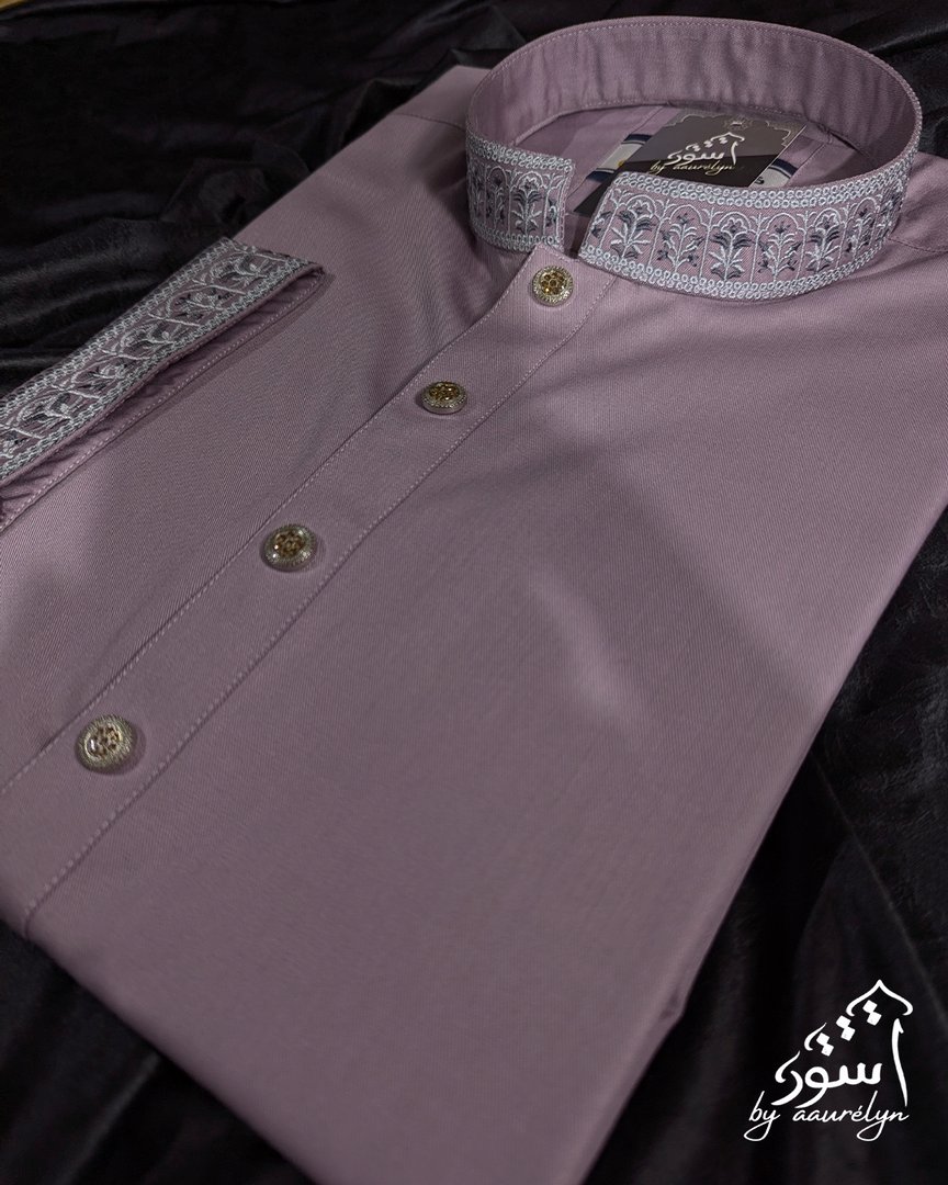 Aswad - Dusty Maroon Regular Fit Embroidered Panjabi - aaurélyn | Aswad Collection