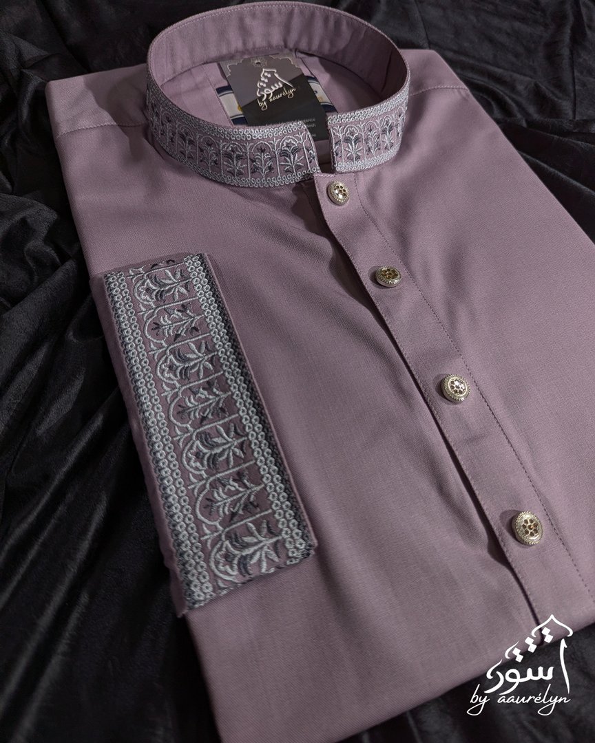 Aswad - Dusty Maroon Regular Fit Embroidered Panjabi - aaurélyn | Aswad Collection