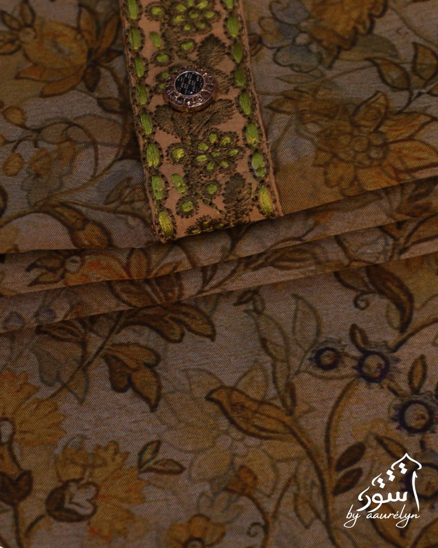 Ethereal Floral Embroidered China Silk Panjabi - aaurélyn