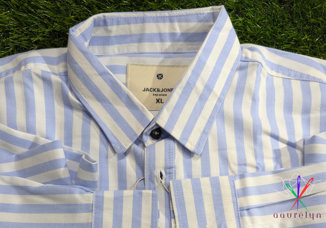 Men'z Casual Blue Stripe Shirt - aaurélyn