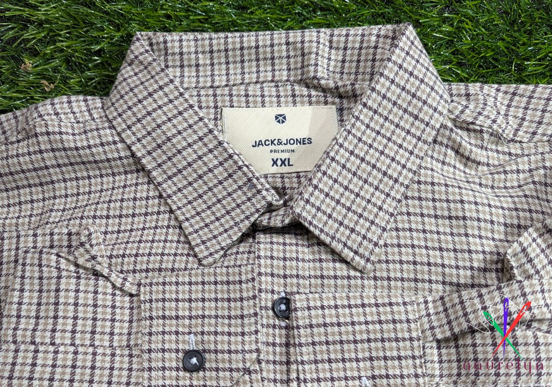 Men’z Casual Beige Micro Check Shirt - aaurélyn