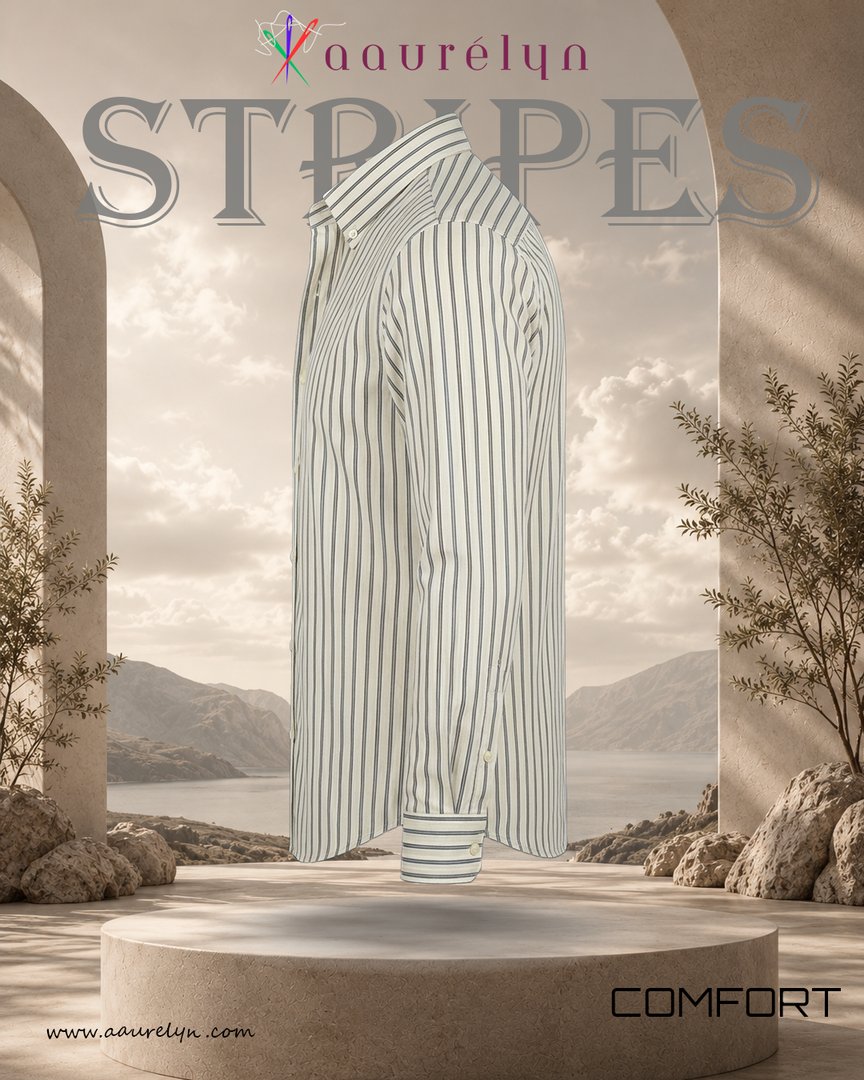 Cream & Navy Stripe Shirt