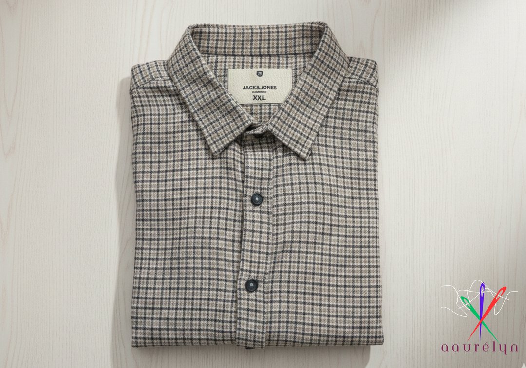 Men’z Casual Beige Micro Check Shirt - aaurélyn