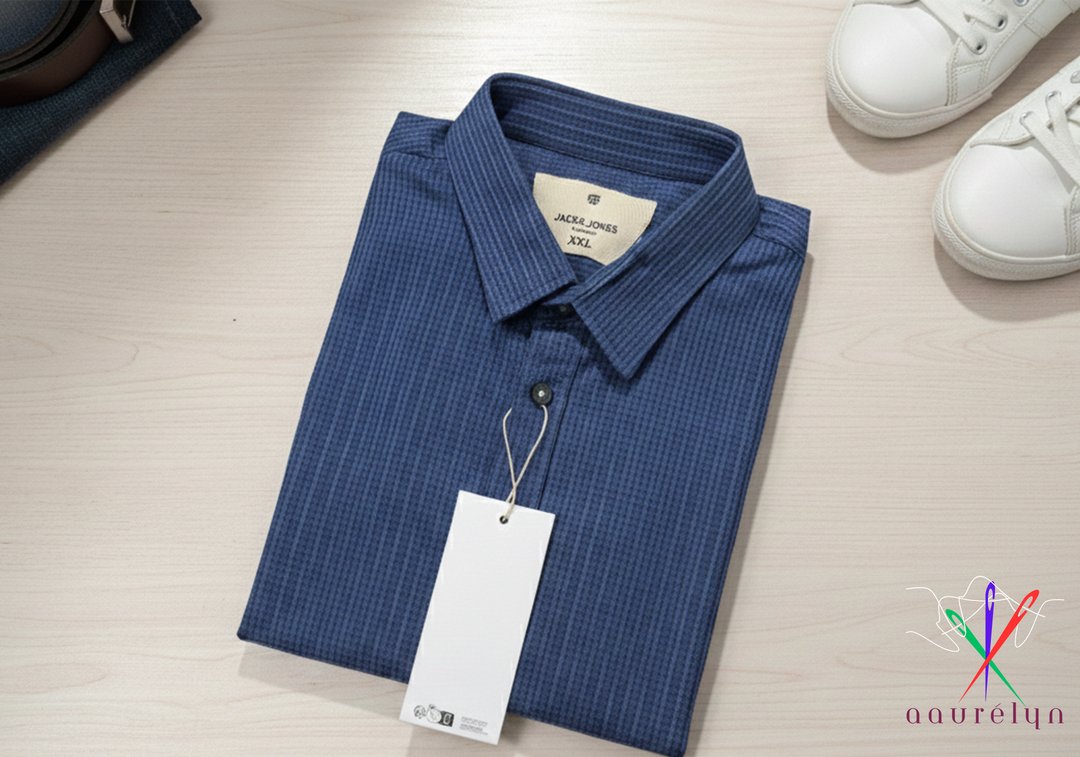 Men’z Casual Blue Micro Check Shirt - aaurélyn