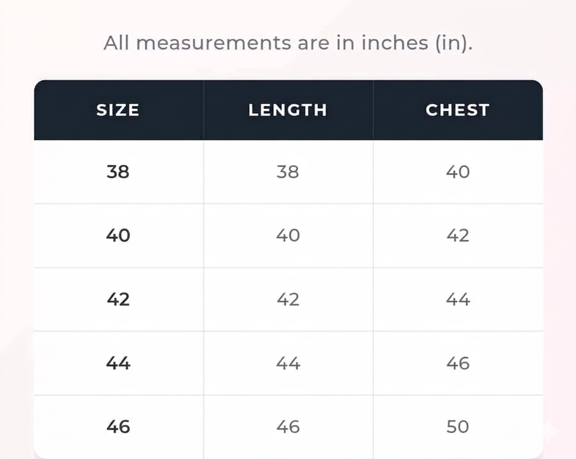Size Chart for Aswad – White Embroidered Premium Panjabi - aaurélyn | Aswad Collection
